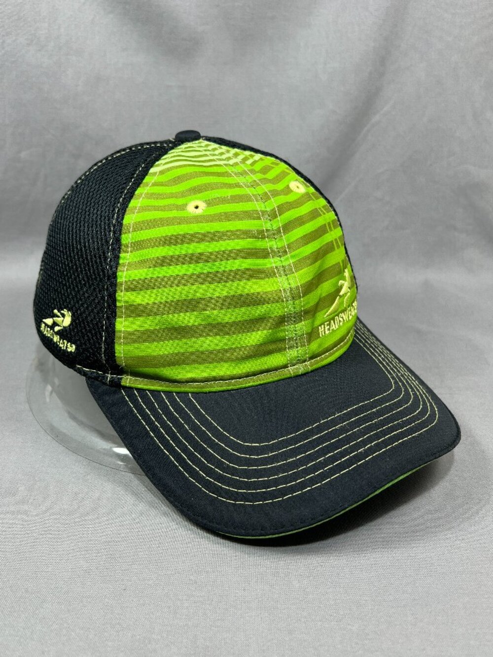 Headsweats Trucker Hat Black Soft Performance Mesh Snapback Green Striped Cap